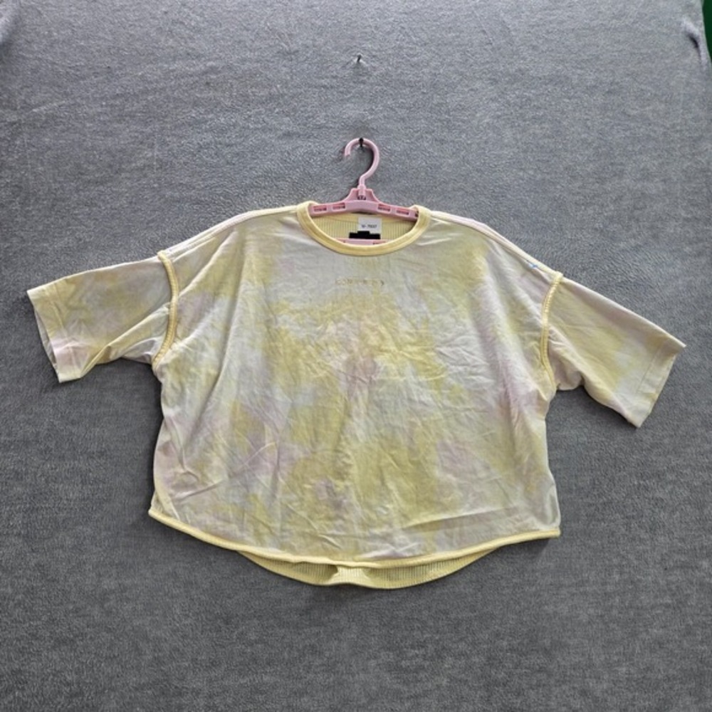 Converse Women Top XS Yellow Tie Dye‎ Shirt Mesh Crop Oversized Short Sleeve Tee